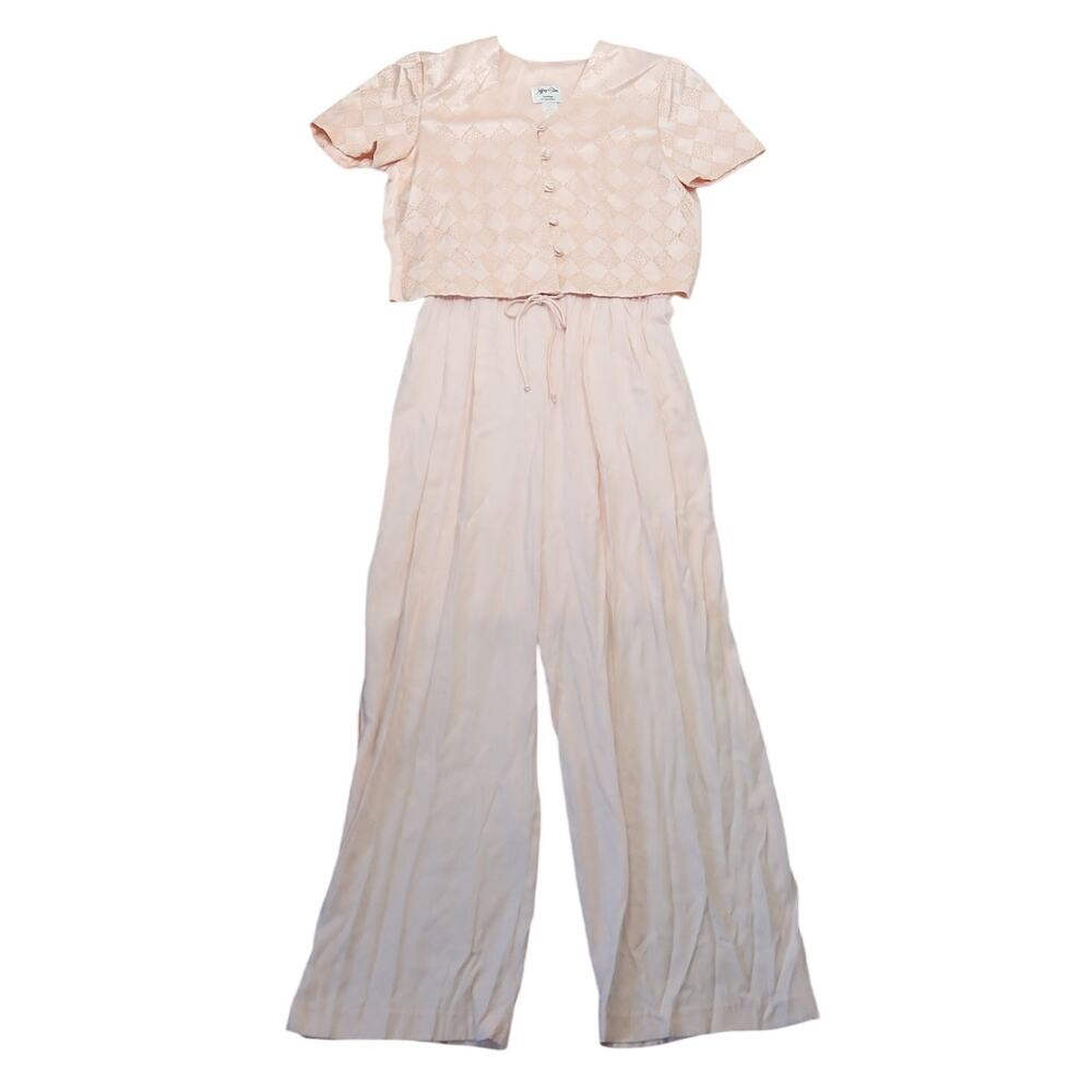 Vintage 80s Jeffrey & Dara Light Pink Wide Leg Jumpsuit Beaded Cocktail 14